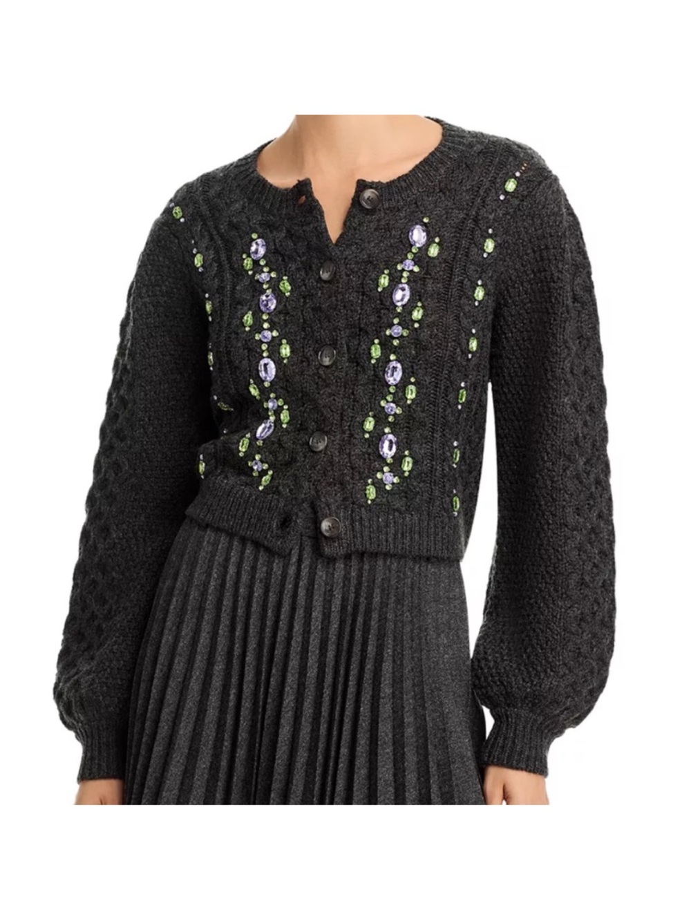 NWT cinq a sept joelle Embellished Black Knit Cardigan Sweater small